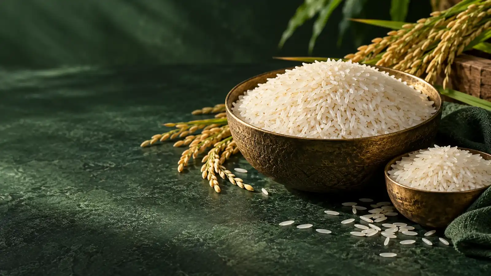 White rice grains in handcrafted bowls — illustrative image