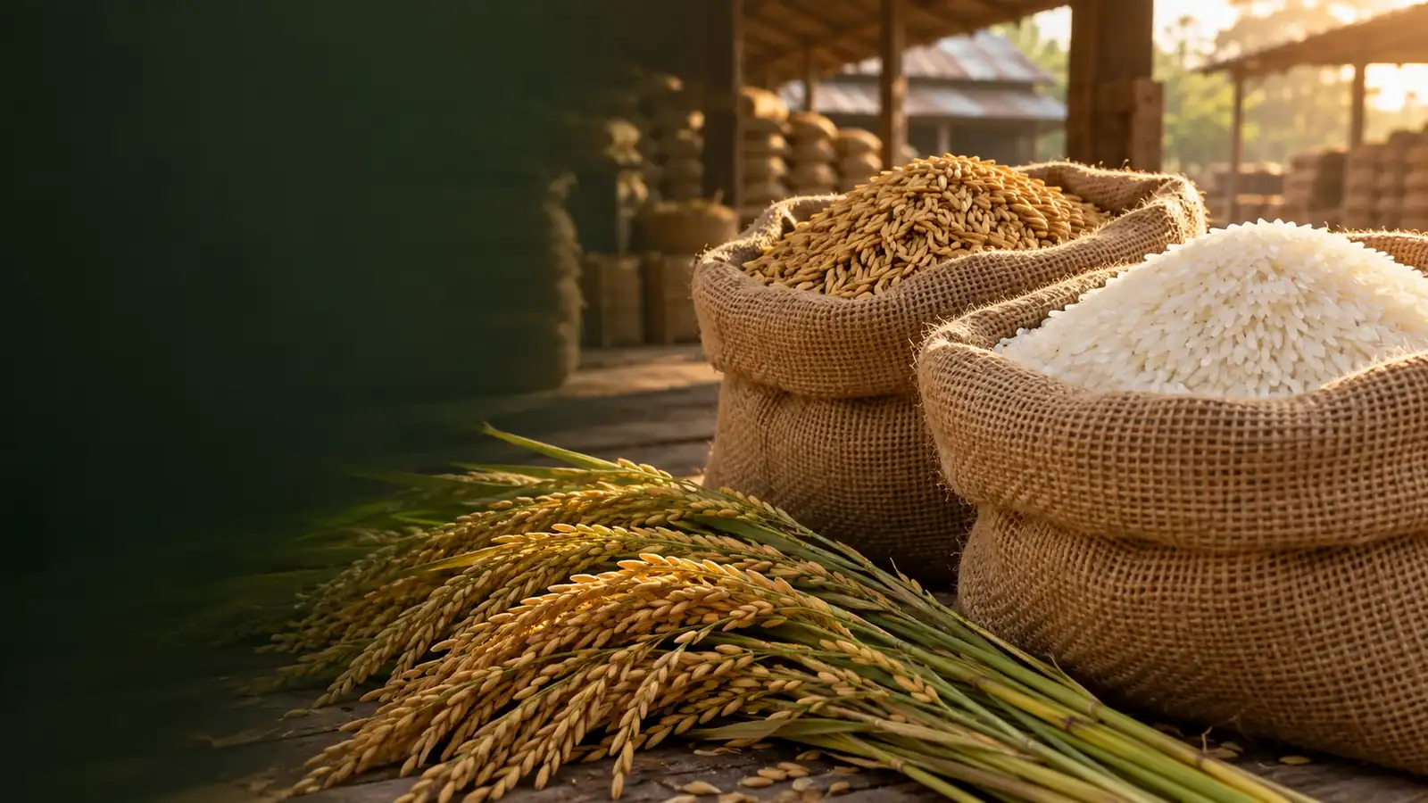Rice and paddy in jute sacks — illustrative image