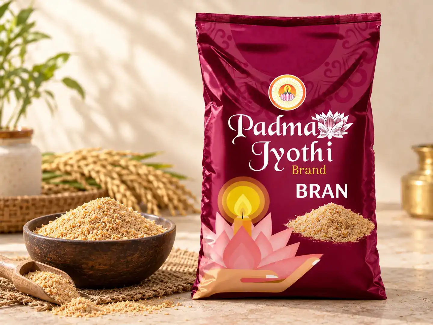 Padma Jyothi Bran branded bag with golden rice bran