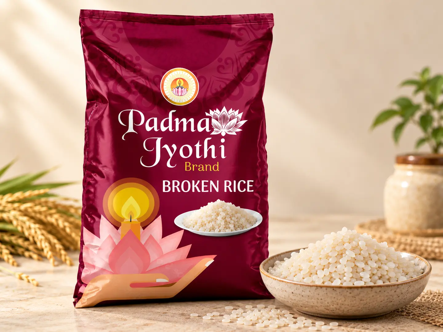 Padma Jyothi Broken rice branded bag with broken rice sample