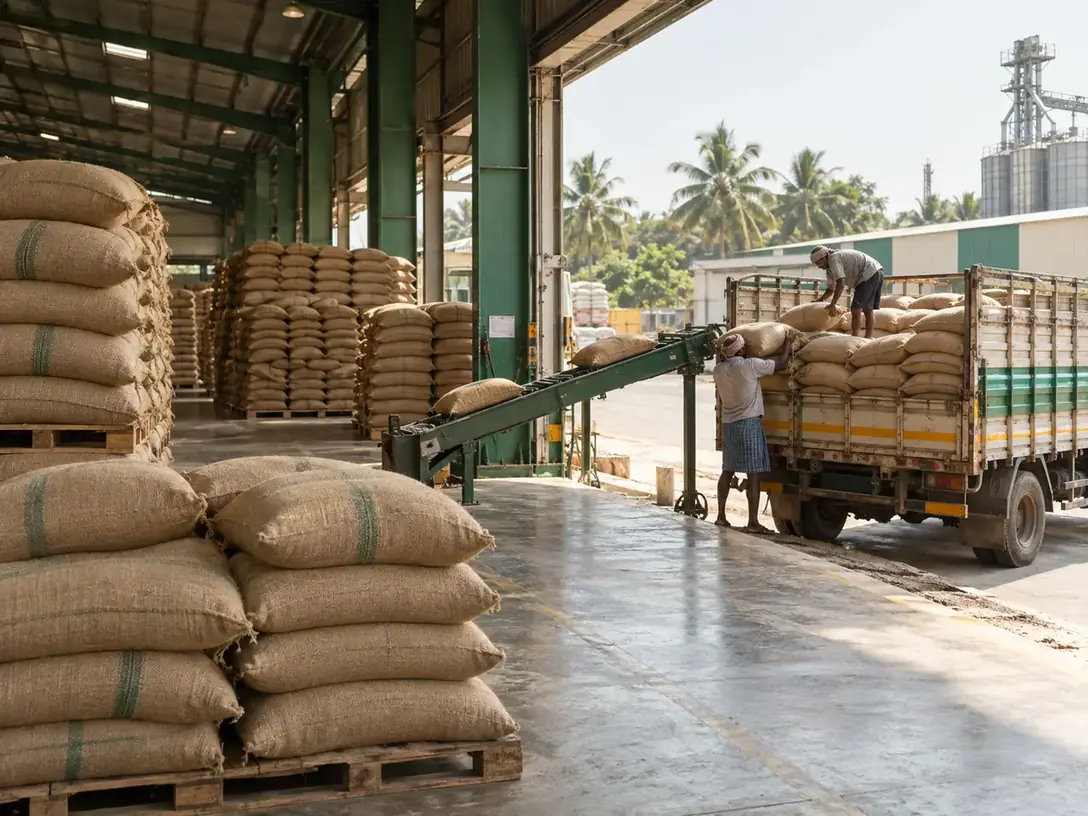Bulk rice dispatch warehouse